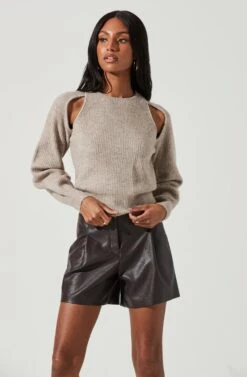 Adira Shoulder Cutout Sweater -Astr The Label Shop ACT17301 TAUPE 1230