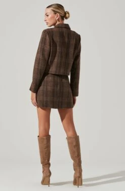 Brina Cropped Plaid Jacket -Astr The Label Shop ACT17305 BROWNBLACKPLAID 14031