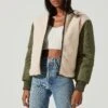 Tegan Faux Shearling Contrast Puffer Jacket -Astr The Label Shop ACT17307 OLIVE IVORY 0931
