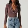 Kimberly Cowl Neck Long Sleeve Bodysuit -Astr The Label Shop ACT17308 MOCHA 0287