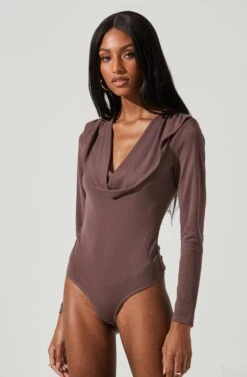 Kimberly Cowl Neck Long Sleeve Bodysuit -Astr The Label Shop ACT17308 MOCHA 0301