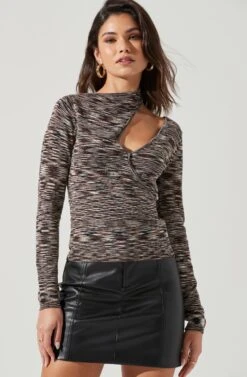 Issa Shoulder Cutout Sweater -Astr The Label Shop ACT17327 BROWNMULTI 1392