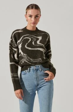 Saira Marble Swirl Sweater -Astr The Label Shop ACT17330B OLIVE 11941