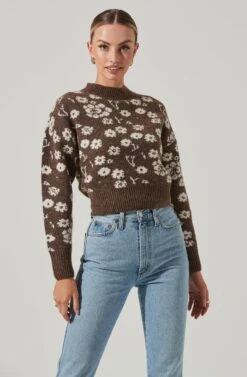 Saira Floral Sweater -Astr The Label Shop ACT17330 BROWNCREAMFLORAL 11441