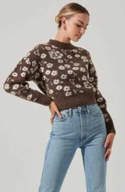 Saira Floral Sweater -Astr The Label Shop ACT17330 BROWNCREAMFLORAL 11451