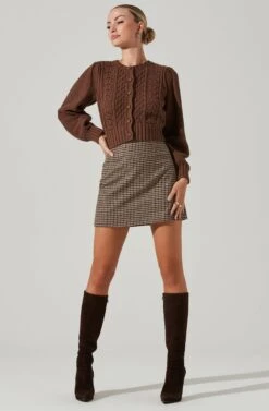 Marlena Cropped Cable Knit Cardigan -Astr The Label Shop ACT17336 BROWN 13401