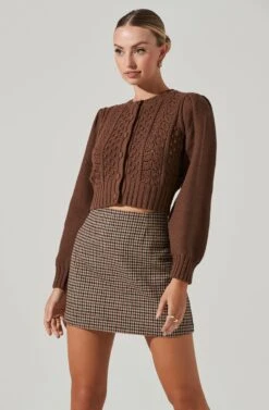 Marlena Cropped Cable Knit Cardigan -Astr The Label Shop ACT17336 BROWN 13421