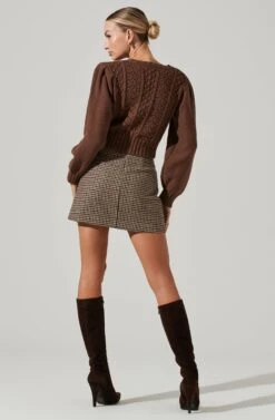 Marlena Cropped Cable Knit Cardigan -Astr The Label Shop ACT17336 BROWN 13481