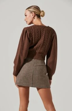 Marlena Cropped Cable Knit Cardigan -Astr The Label Shop ACT17336 BROWN 13511