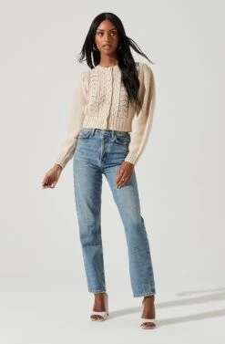 Marlena Cropped Cable Knit Cardigan -Astr The Label Shop ACT17336 CREAM 0427
