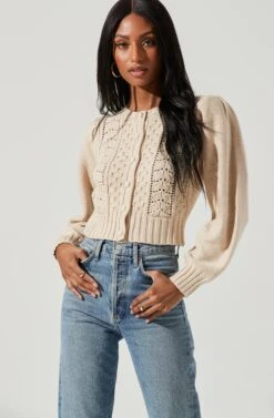 Marlena Cropped Cable Knit Cardigan -Astr The Label Shop ACT17336 CREAM 0435