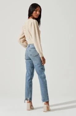 Marlena Cropped Cable Knit Cardigan -Astr The Label Shop ACT17336 CREAM 0439