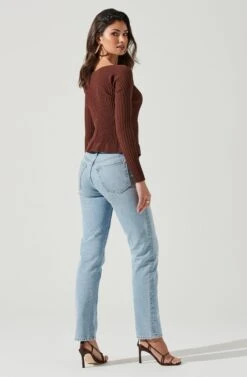 Angelique Ribbed Knit Chain Detail Cardigan -Astr The Label Shop ACT17337 BROWN 0112