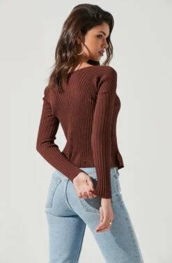 Angelique Ribbed Knit Chain Detail Cardigan -Astr The Label Shop ACT17337 BROWN 0116