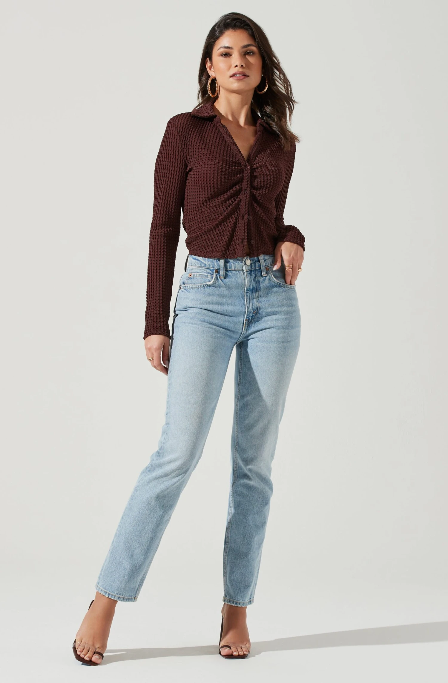 Lamora Waffle Knit Ruched Button Down Top 13 Lamora Waffle Knit Ruched Button Down Top - Image 11