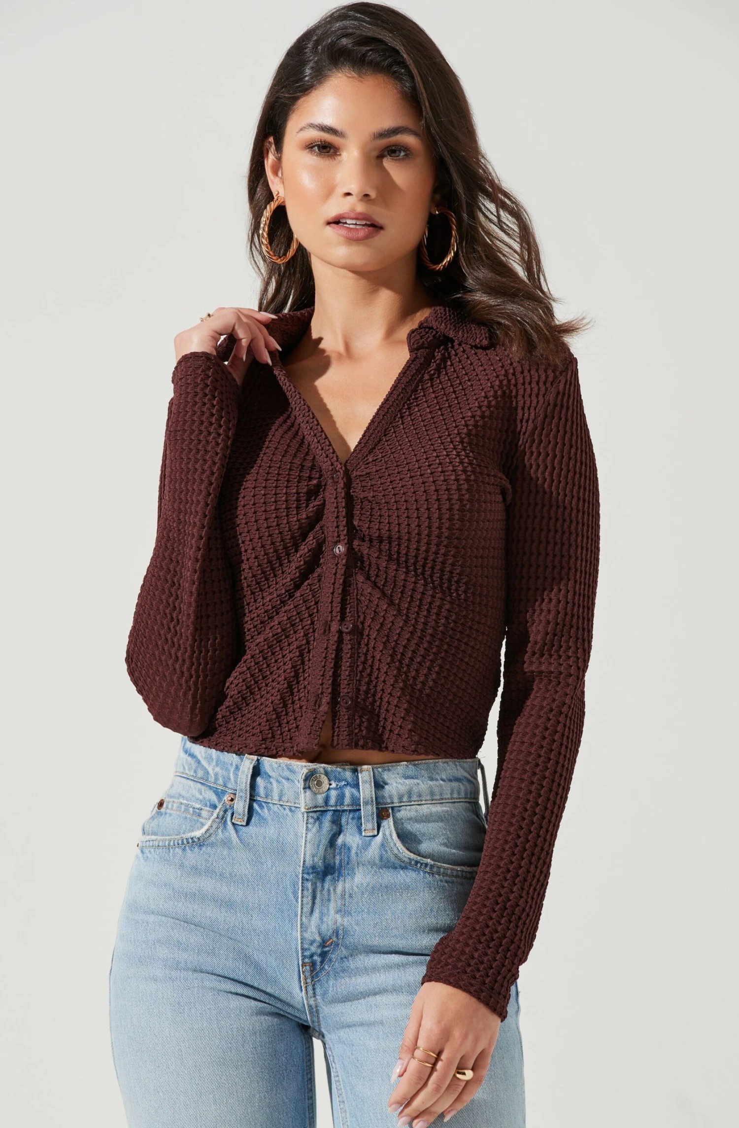 Lamora Waffle Knit Ruched Button Down Top 9 Lamora Waffle Knit Ruched Button Down Top - Image 7