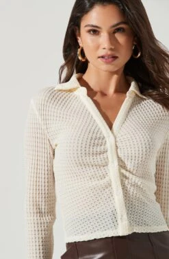 Lamora Waffle Knit Ruched Button Down Top 16 Lamora Waffle Knit Ruched Button Down Top -Astr The Label Shop ACT17338 IVORY 1357