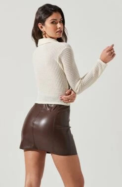 Lamora Waffle Knit Ruched Button Down Top 19 Lamora Waffle Knit Ruched Button Down Top -Astr The Label Shop ACT17338 IVORY 1364