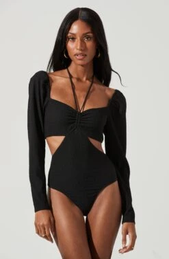 Dionne Cutout Halter Bodysuit -Astr The Label Shop ACT17340 BLACK 1061