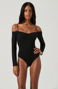 Alessa Cold Shoulder Long Sleeve Bodysuit -Astr The Label Shop ACT17350 BLACK 0672