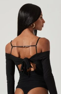 Alessa Cold Shoulder Long Sleeve Bodysuit -Astr The Label Shop ACT17350 BLACK 0675