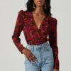 Bartlett Floral Wrap Front Long Sleeve Bodysuit -Astr The Label Shop ACT17365 REDORANGEMULTI 2