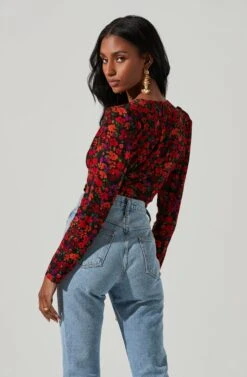 Bartlett Floral Wrap Front Long Sleeve Bodysuit -Astr The Label Shop ACT17365 REDORANGEMULTI 6