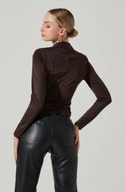Rowella Ruched Button Down Long Sleeve Top 15 Rowella Ruched Button Down Long Sleeve Top -Astr The Label Shop ACT17376 BROWN 3