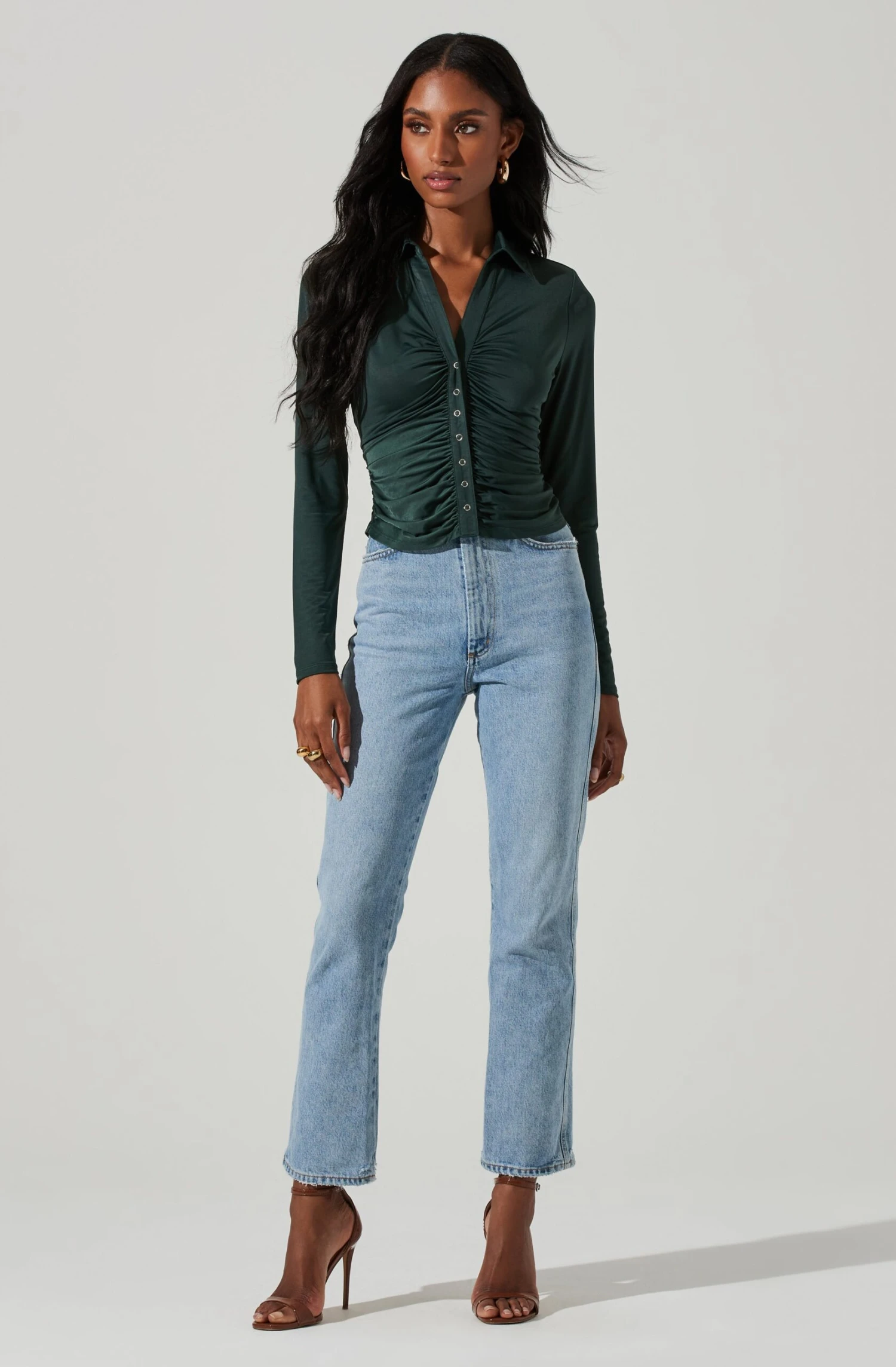 Rowella Ruched Button Down Long Sleeve Top 10 Rowella Ruched Button Down Long Sleeve Top - Image 8