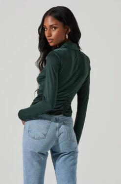 Rowella Ruched Button Down Long Sleeve Top 21 Rowella Ruched Button Down Long Sleeve Top -Astr The Label Shop ACT17376 GREEN 5