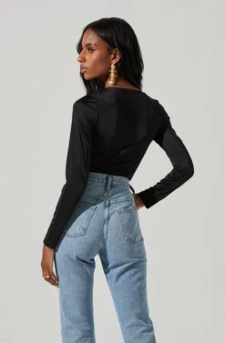 Lauren Satin Cutout Long Sleeve Bodysuit 19 Lauren Satin Cutout Long Sleeve Bodysuit -Astr The Label Shop ACT17395 BLACK 5
