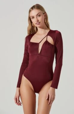 Lauren Satin Cutout Long Sleeve Bodysuit 22 Lauren Satin Cutout Long Sleeve Bodysuit -Astr The Label Shop ACT17395 WINE 3