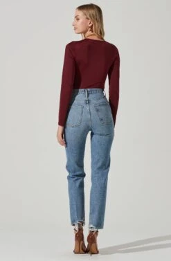 Lauren Satin Cutout Long Sleeve Bodysuit 24 Lauren Satin Cutout Long Sleeve Bodysuit -Astr The Label Shop ACT17395 WINE 6