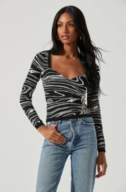 Sadie Marble Swirl Sweater -Astr The Label Shop ACT17409 BLACKCREAMSWIRL 0349