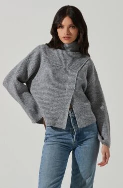 Wren Mock Neck Wrap Front Sweater 15 Wren Mock Neck Wrap Front Sweater -Astr The Label Shop ACT17414 GREY 2