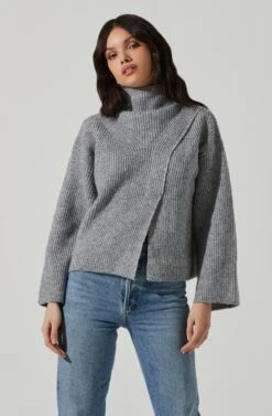 Wren Mock Neck Wrap Front Sweater 16 Wren Mock Neck Wrap Front Sweater -Astr The Label Shop ACT17414 GREY 4