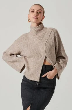 Wren Mock Neck Wrap Front Sweater 19 Wren Mock Neck Wrap Front Sweater -Astr The Label Shop ACT17414 TAUPE 2