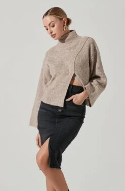 Wren Mock Neck Wrap Front Sweater 21 Wren Mock Neck Wrap Front Sweater -Astr The Label Shop ACT17414 TAUPE 3