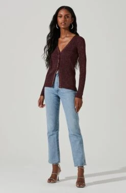 Maude Metallic Button Down Sweater 20 Maude Metallic Button Down Sweater -Astr The Label Shop ACT17454 WINEMETALLIC 1