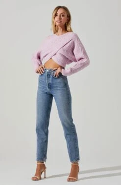 Mariana Reversible Cable Knit Wrap Sweater 22 Mariana Reversible Cable Knit Wrap Sweater -Astr The Label Shop ACT17476 LIGHTPINK 1
