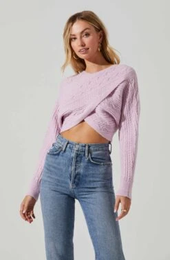 Mariana Reversible Cable Knit Wrap Sweater 20 Mariana Reversible Cable Knit Wrap Sweater -Astr The Label Shop ACT17476 LIGHTPINK 3