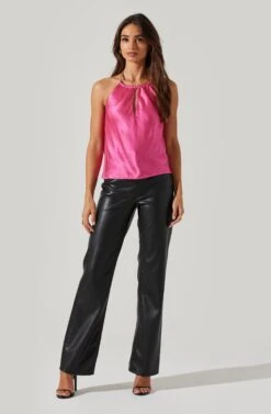 Lura Satin Chain Strap Halter Top -Astr The Label Shop ACT17491 FUCHSIA 1