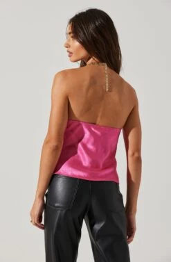 Lura Satin Chain Strap Halter Top -Astr The Label Shop ACT17491 FUCHSIA 4