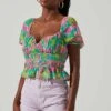 Leigh Floral Pleated Puff Sleeve Top -Astr The Label Shop ACT17509 GREENPINKMULTI 3