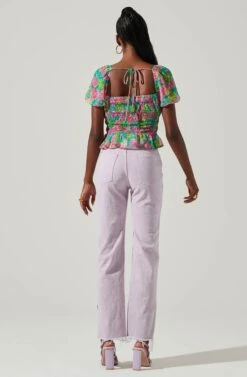 Leigh Floral Pleated Puff Sleeve Top -Astr The Label Shop ACT17509 GREENPINKMULTI 5