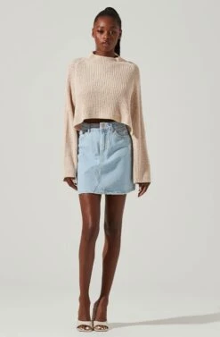Ace Cropped Mock Neck Sweater -Astr The Label Shop ACT17514 CREAM 1