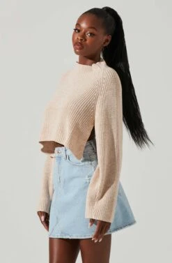 Ace Cropped Mock Neck Sweater -Astr The Label Shop ACT17514 CREAM 2
