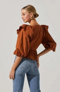 Gemma Ruffle Peplum Top -Astr The Label Shop ACT17531 BROWN 4