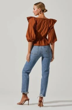 Gemma Ruffle Peplum Top -Astr The Label Shop ACT17531 BROWN 5