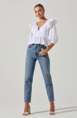 Gemma Ruffle Peplum Top -Astr The Label Shop ACT17531 WHITE 1